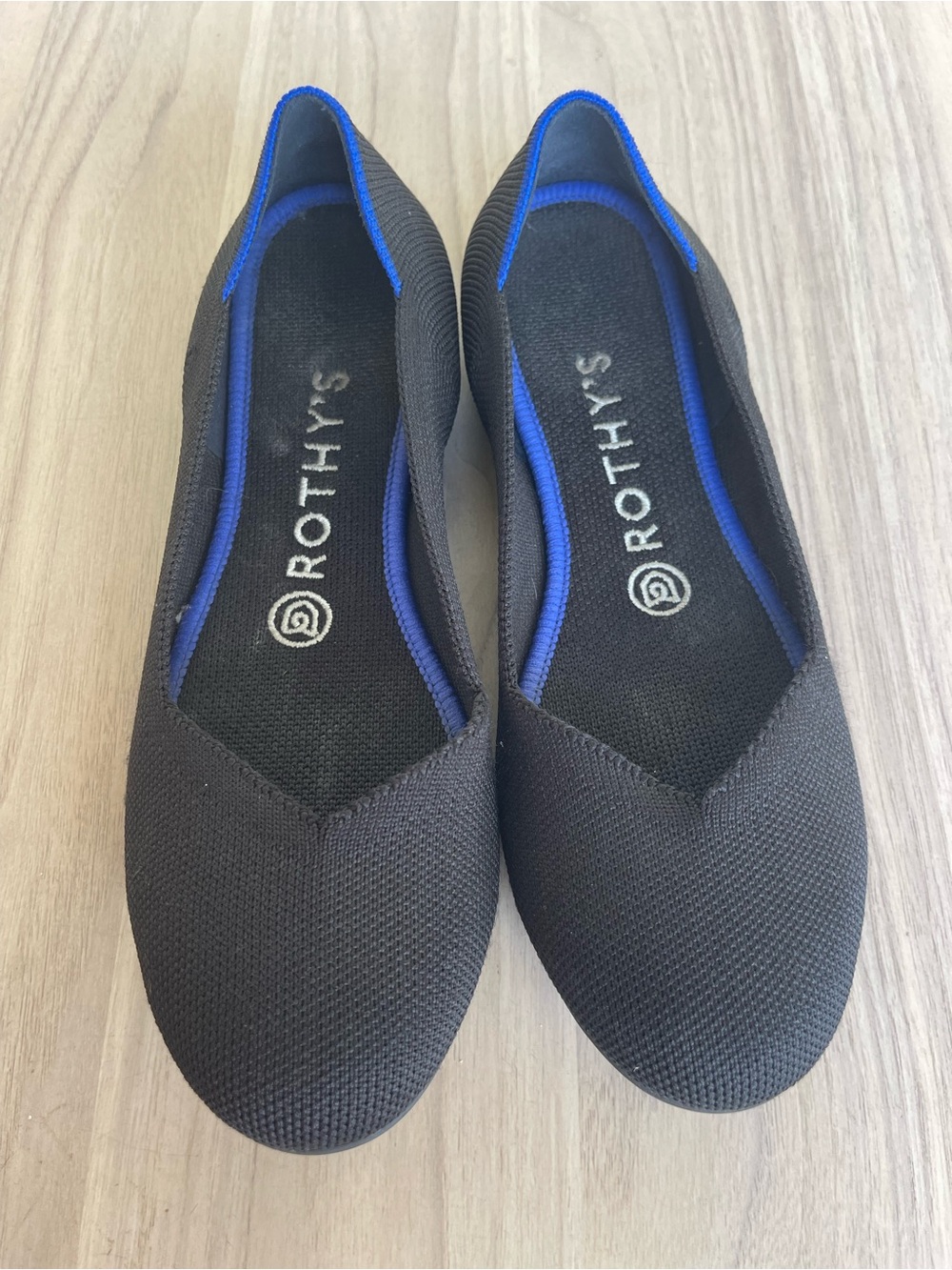Rothy's Black Flats with Blue Trim